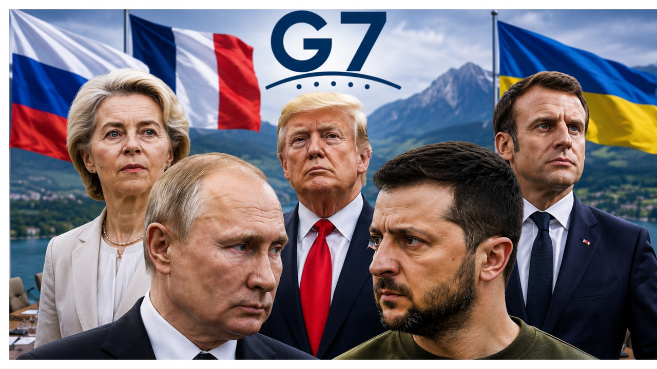Ursula fon der Lajen, Vladimir Putin, Donald Tramp, Volodimir Zelenski i Emanuel Makron