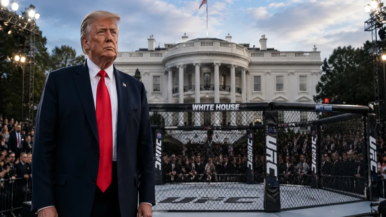 Ilustracija Donalda Trampa ispred UFC oktaga pored Bele Kuće 