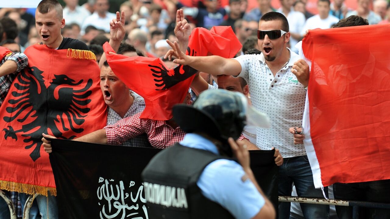 Protest Albanaca u Skoplju nakon presude u slučaju Mostrumi (2014)