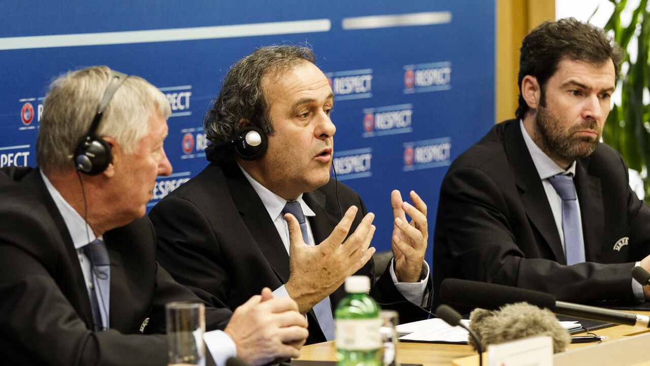 Mišel Platini tokom jedne od ranijih konferencija za novinare u evropskoj Kući fudbala u Nionu