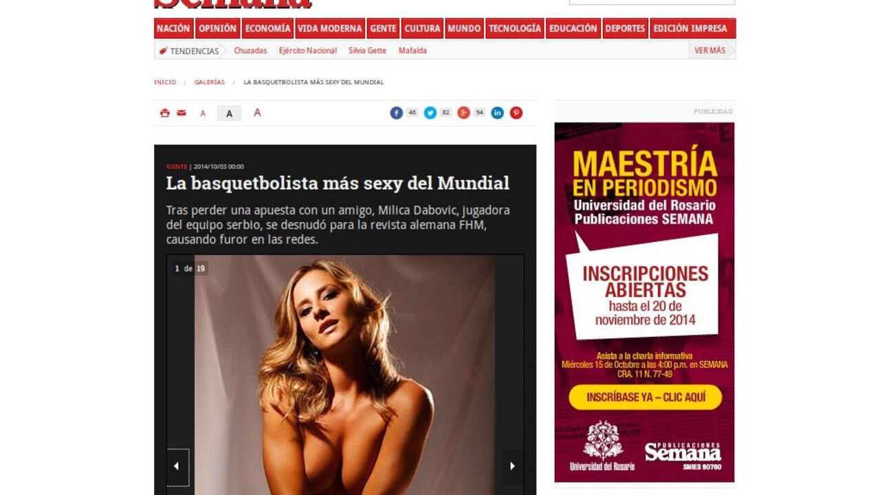 Milica dabović na naslovnici kolumbijskog magazina