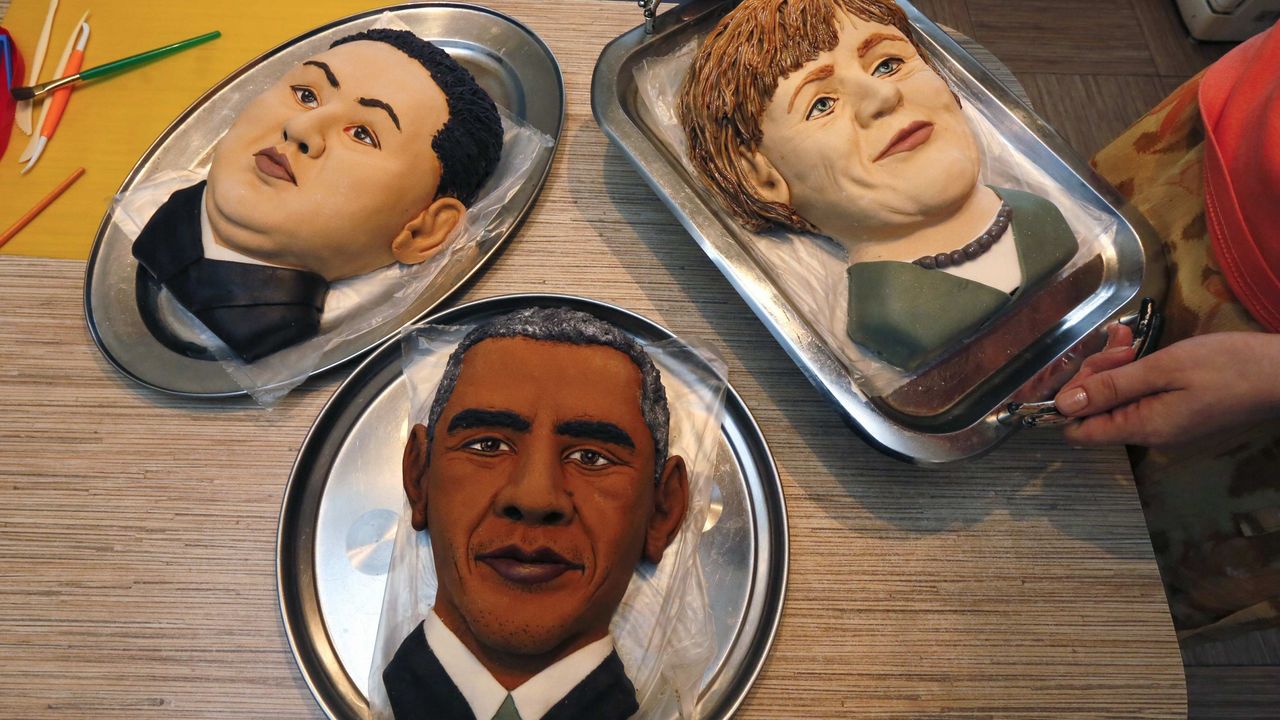 Torte sa likovima Anglele Merkel, Kim Džong Una i Baraka Obame