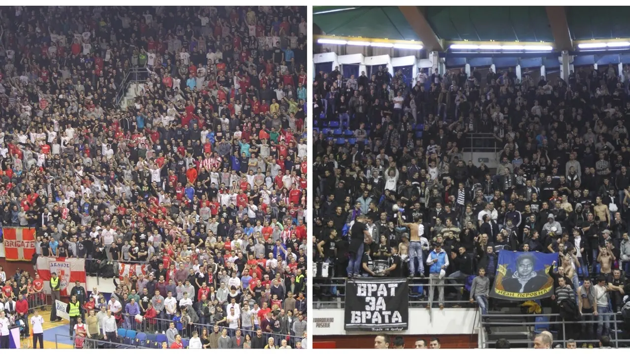 Navijači Crvene zvezde i Partizana u dvorani "Pionir"
