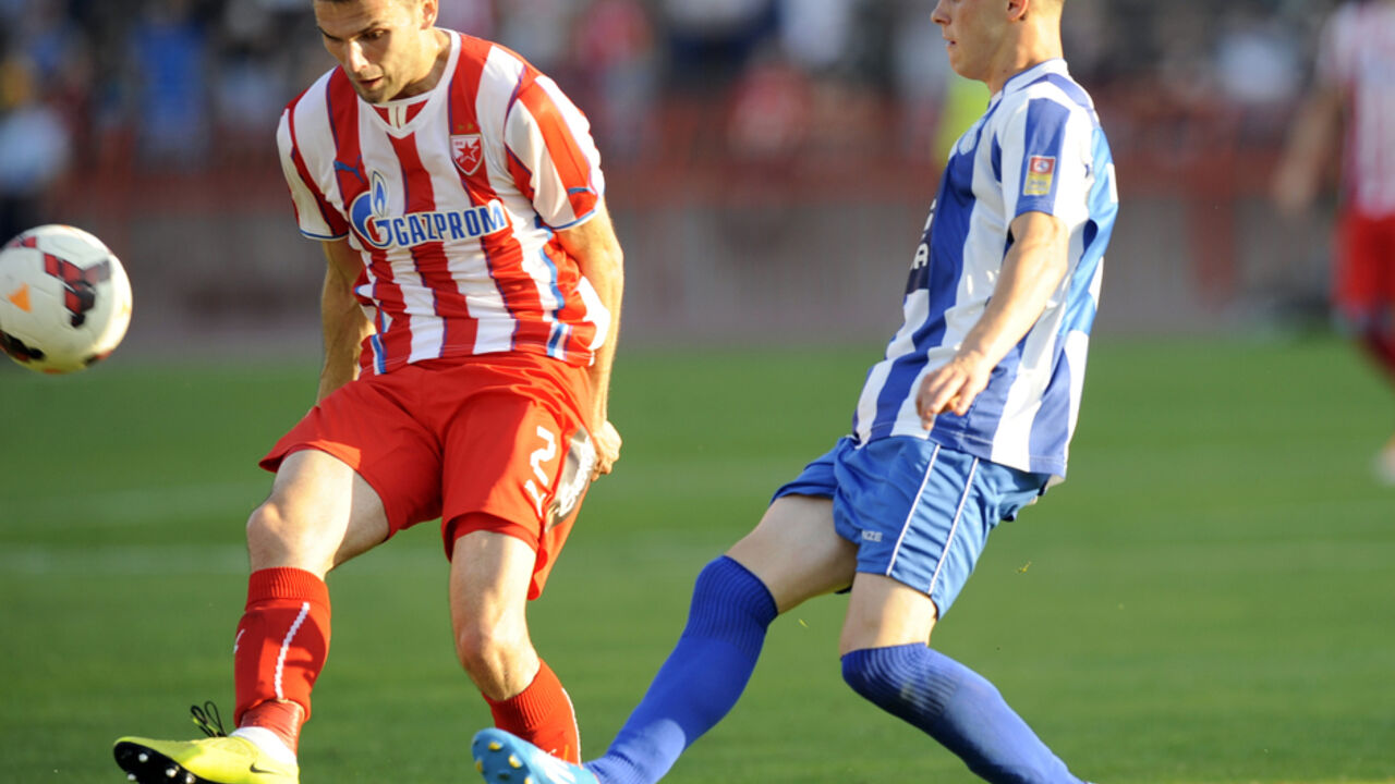 Marko Petković i Dejan Dražić u meču JSL između Crvene zvezde i OFK Beograda u sezoni 2014-15.