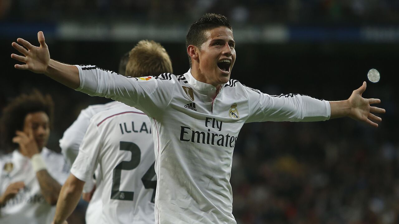 Fudbaler Real Madrida Hames Rodrigez slavi gol