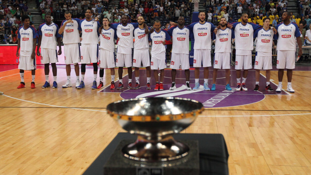 Košarkaši Francuske pred početak prijateljskog meča sa selekcijom Srbije u Kombank areni