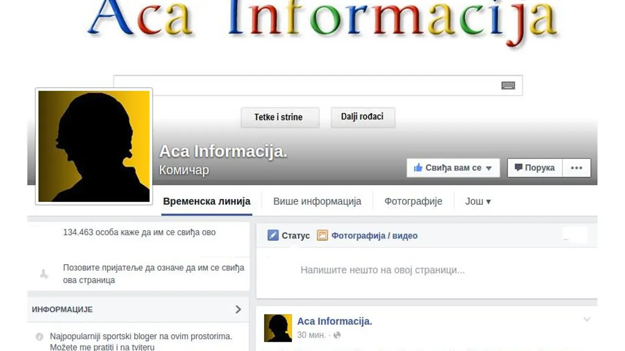 Aca Informacija, popularna Fejsbuk stranica