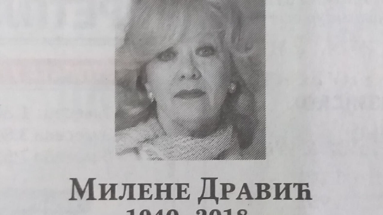 Čitulja za Milenu Dravić