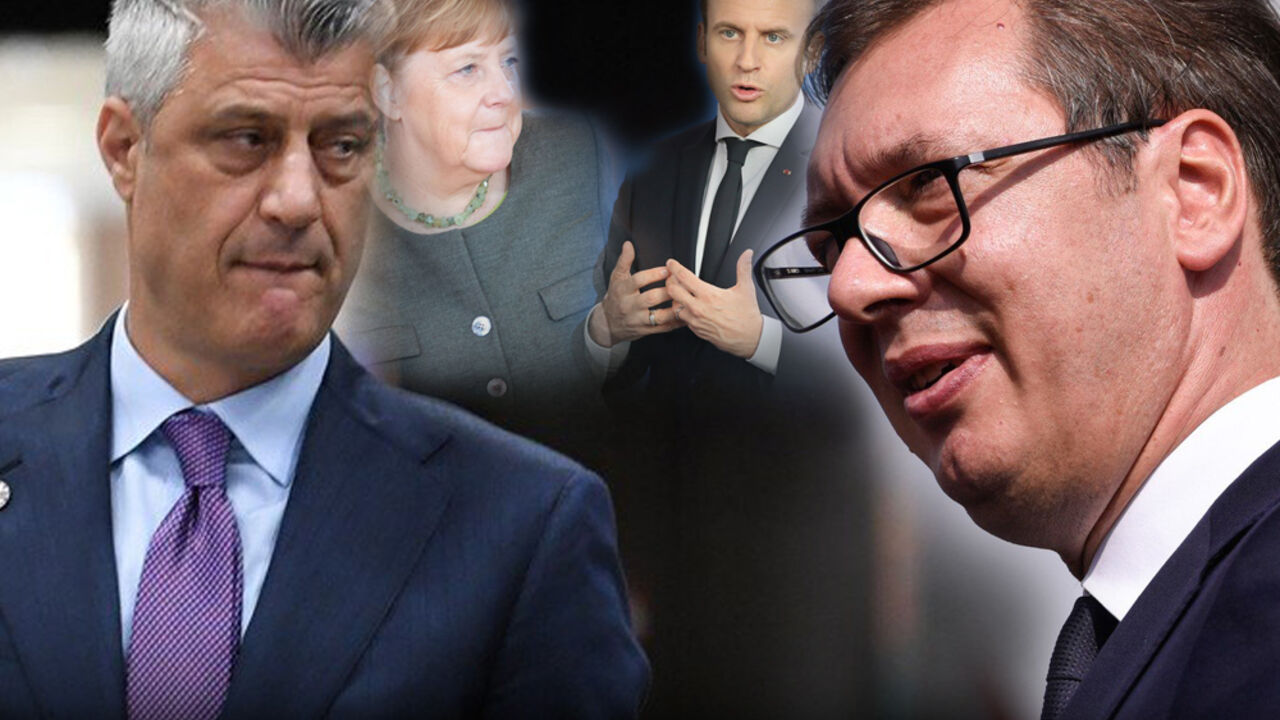 Aleksandar Vučić, Hašim Tači, Angela Merkel, Emanuel Makron